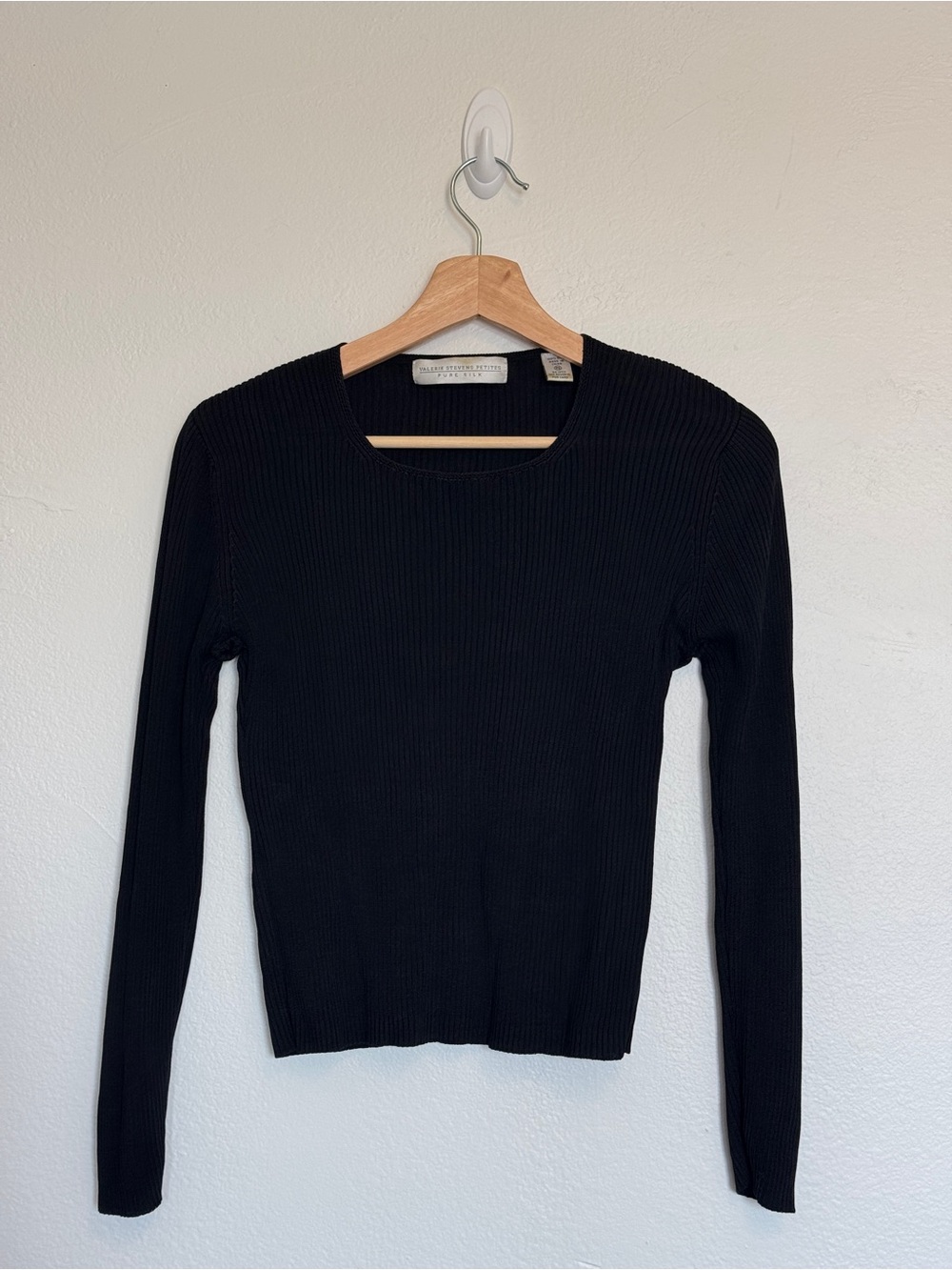 Valerie Stevens 100% Silk Ribbed Long-Sleeve Top
